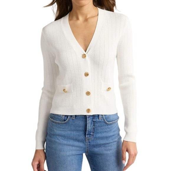 Sofia Jeans by Sofia Vergara Sweaters - Sofia Vergara Womens Cardigan XL Ivory Gold Button Knit Sweater Pockets New